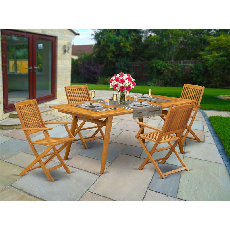 East West Furniture Denison 5-piece Wood Outside Patio Dining Set in Natural Oil