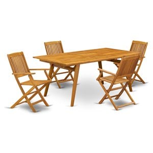 East West Furniture Denison 5-piece Wood Outside Patio Dining Set in Natural Oil