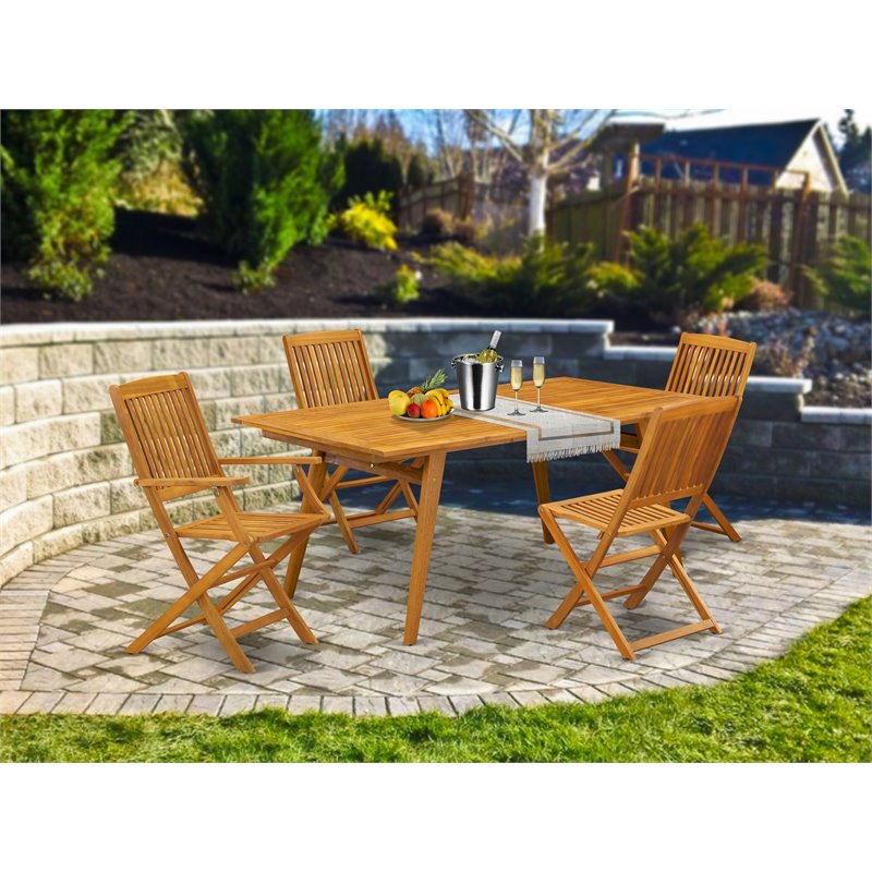East West Furniture Denison 5-piece Wood Outdoor Table Set in Natural Oil