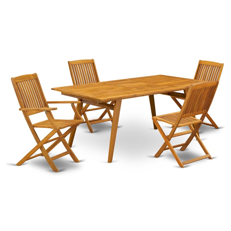East West Furniture Denison 5-piece Wood Outdoor Table Set in Natural Oil