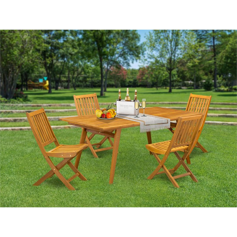 East West Furniture Denison 5-piece Wood Patio Dining Set in Natural Oil