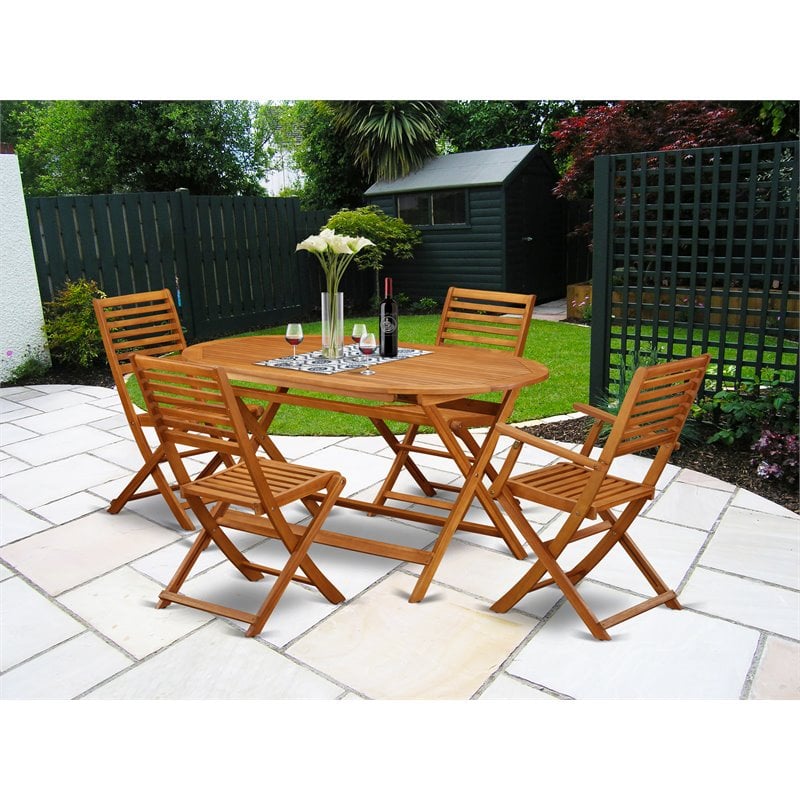 East West Furniture Diboll 5-piece Wood Patio Dining Set in Natural Oil