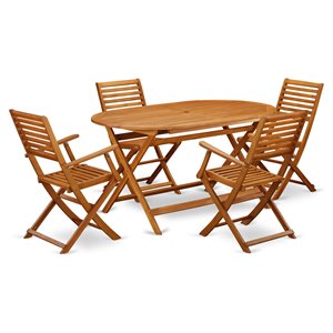 East West Furniture Diboll 5-piece Wood Balcony Set in Natural Oil