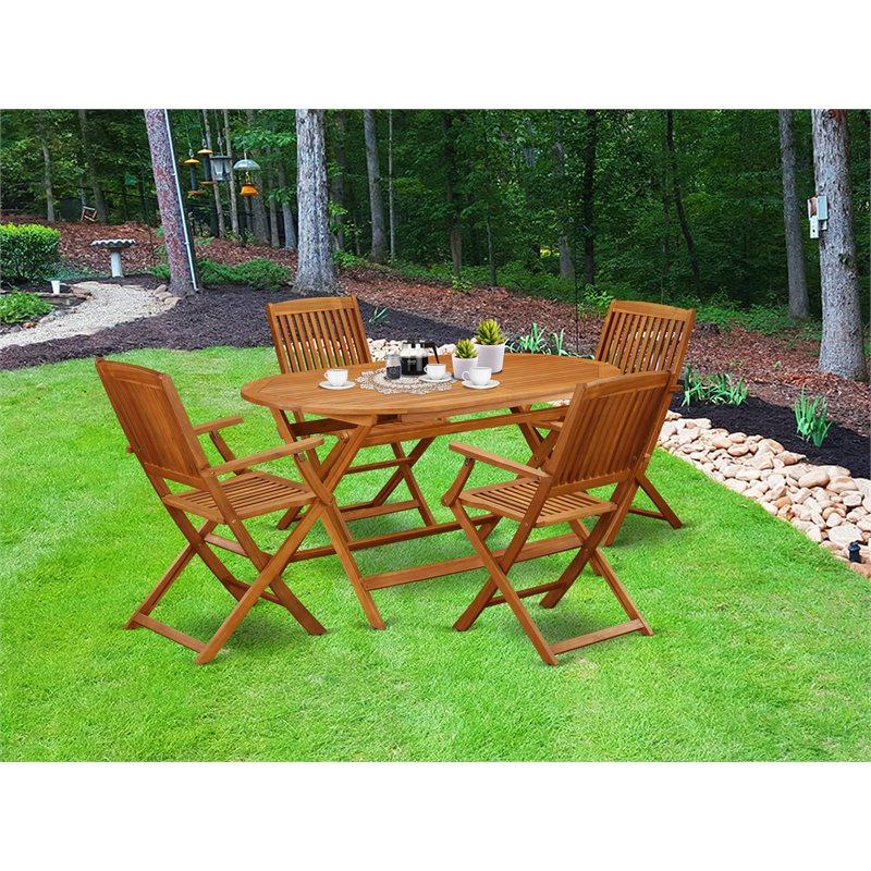 East West Furniture Diboll 5-piece Wood Outdoor Dining Set in Natural Oil