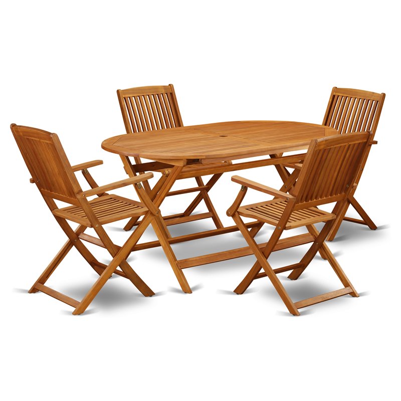 East West Furniture Diboll 5-piece Wood Outdoor Dining Set in Natural Oil
