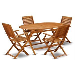 East West Furniture Diboll 5-piece Wood Outdoor Dining Set in Natural Oil