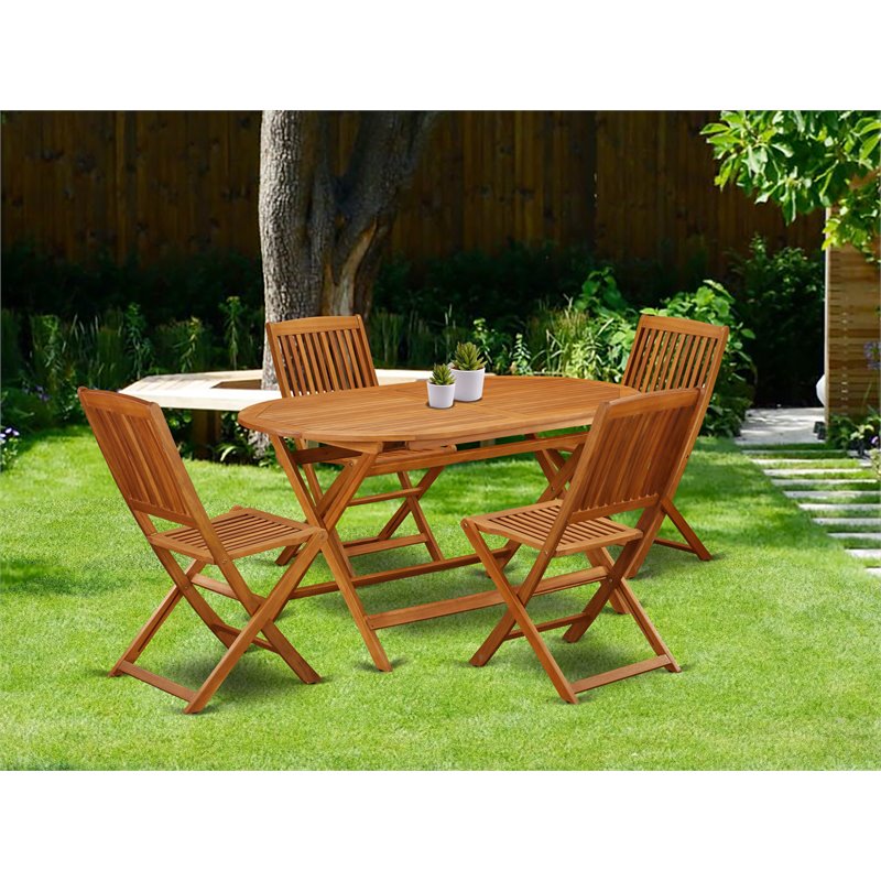 East West Furniture Diboll 5-piece Wood Patio Set in Natural Oil