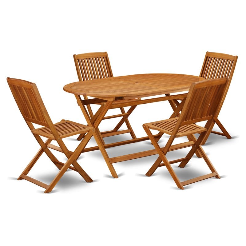 East West Furniture Diboll 5-piece Wood Patio Set in Natural Oil