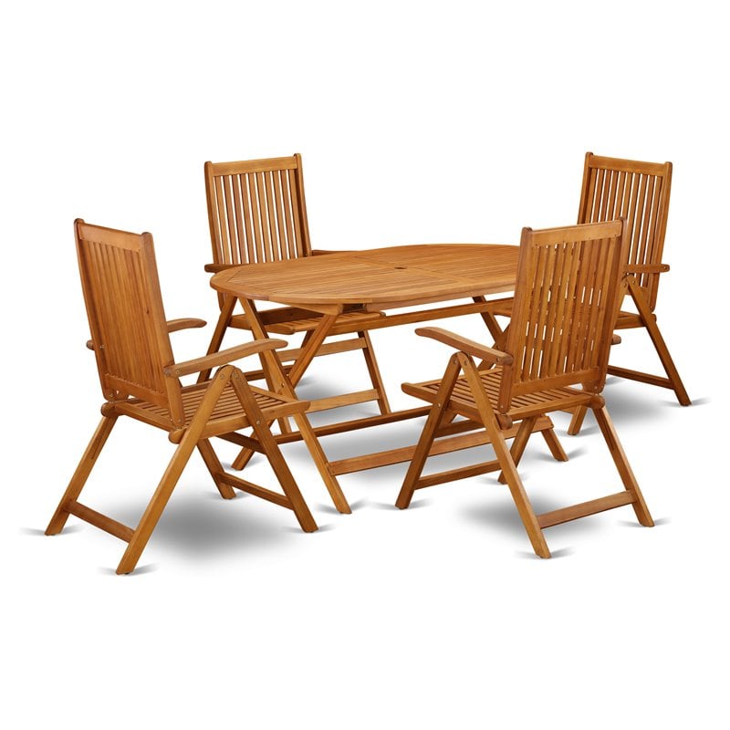 East West Furniture Diboll 5-piece Wood Outdoor Set in Natural Oil