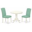 East West Furniture Antique 3-piece Dining Set with Leather Seat in White/Pond