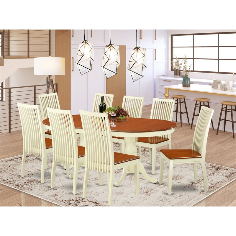 East West Furniture Plainville 9-piece Wood Kitchen Set in Buttermilk/Cherry
