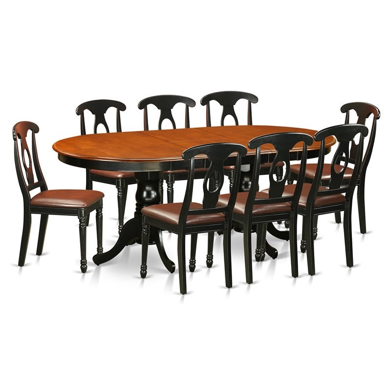 East West Furniture Plainville 9piece Wood Dining Room Set in Black