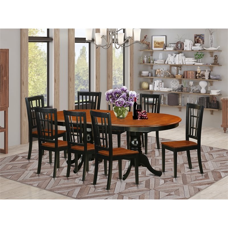 East West Furniture Plainville 9-piece Wood Dining Table and Chairs in Black
