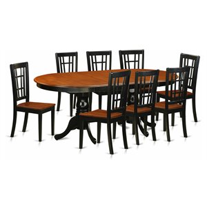 east west furniture plainville 9-piece wood dining table and chairs in black