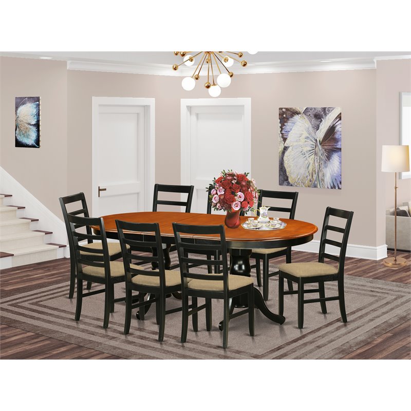 East West Furniture Plainville 9-piece Dining Set with Cushion Seat in Black