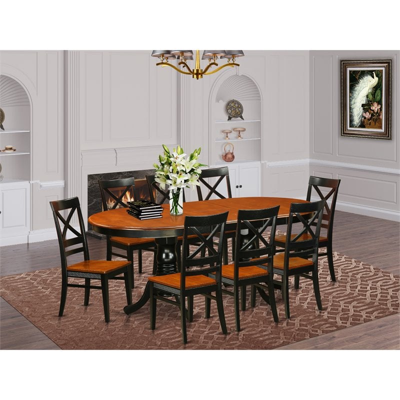 East West Furniture Plainville 9-piece Wood Table and Dining Chairs in Black