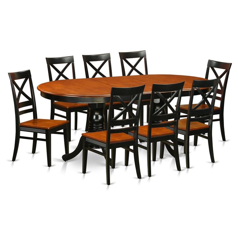 East West Furniture Plainville 9-piece Wood Table and Dining Chairs in Black