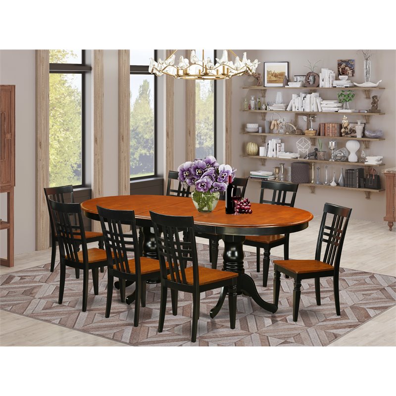 East West Furniture Plainville 9-piece Wood Dining Set in Black/Cherry