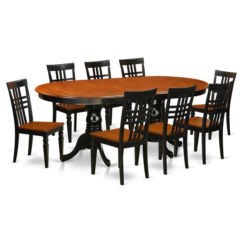 East West Furniture Plainville 9-piece Wood Dining Set in Black/Cherry