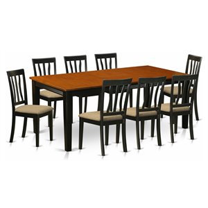 east west furniture quincy 9-piece dining set with linen seat in black/cherry