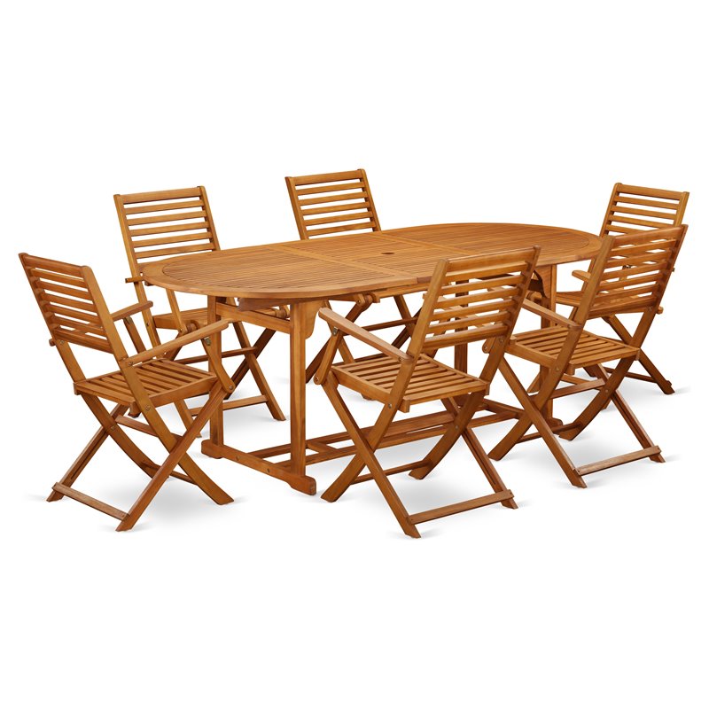 East West Furniture Beasley 7-piece Wood Outdoor Dining Set in Natural Oil
