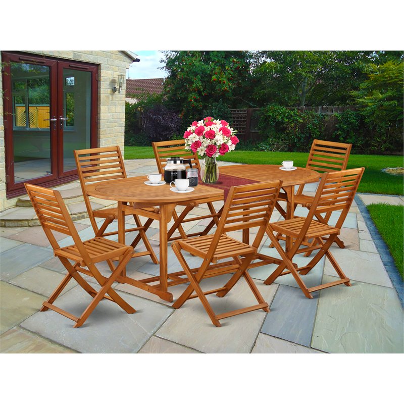 East West Furniture Beasley 7-piece Wood Outdoor Set in Natural Oil