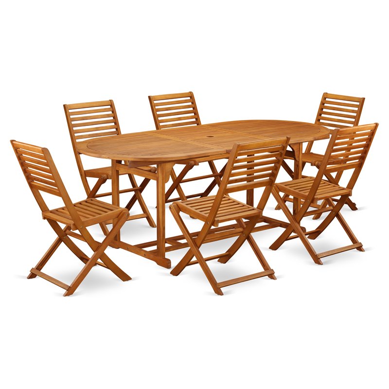 East West Furniture Beasley 7-piece Wood Outdoor Set in Natural Oil