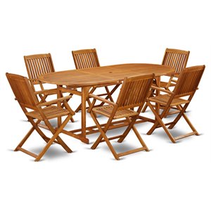 East West Furniture Beasley 7-piece Wood Outside Patio Dining Set in Natural Oil