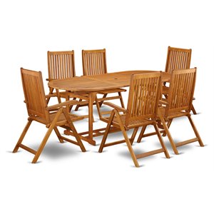 East West Furniture Beasley 7-piece Wood Patio Furniture Set in Natural Oil