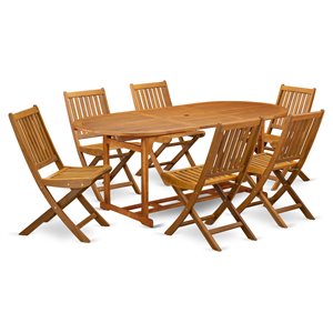 East West Furniture Beasley 7-piece Patio Dining Set w/ Slat Back in Natural Oil
