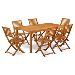 East West Furniture Cameron 7-piece Wood Courtyard Dining Set in Natural Oil