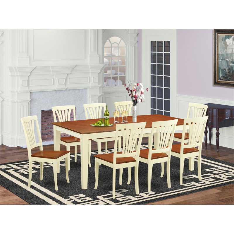 East West Furniture Quincy 9-piece Wood Dinette Set in Buttermilk/Cherry