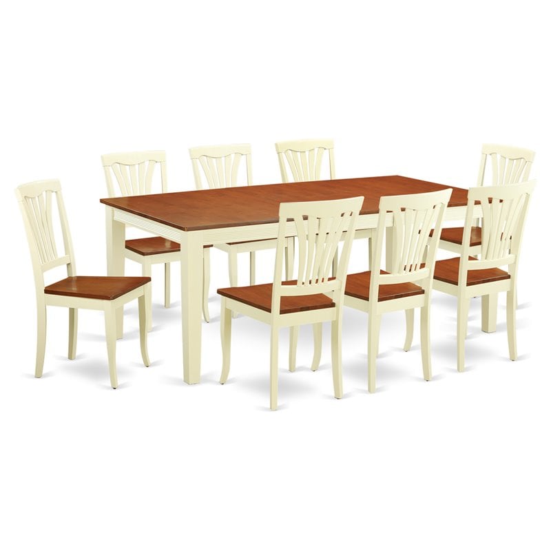 East West Furniture Quincy 9-piece Wood Dinette Set in Buttermilk/Cherry
