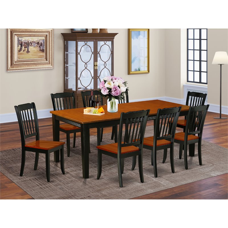 East West Furniture Quincy 9-piece Wood Dining Table Set in Black/Cherry