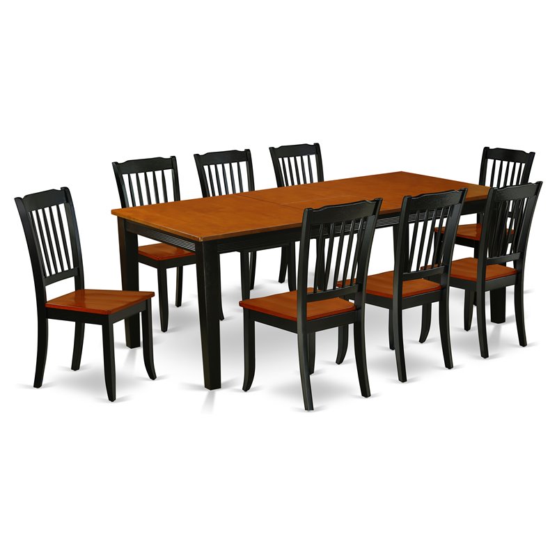 East West Furniture Quincy 9-piece Wood Dining Table Set in Black/Cherry