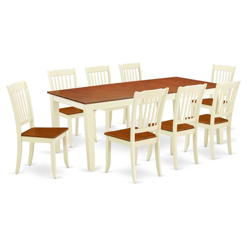 East West Furniture Quincy 9-piece Wood Dining Table and Chair Set in Cherry