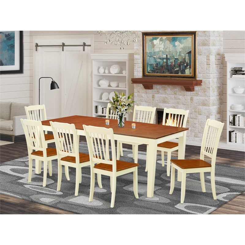 East West Furniture Quincy 9-piece Wood Dining Table and Chair Set in Cherry