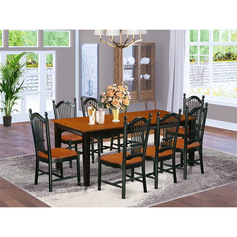 East West Furniture Quincy 9-piece Wood Dining Room Set in Black/Cherry