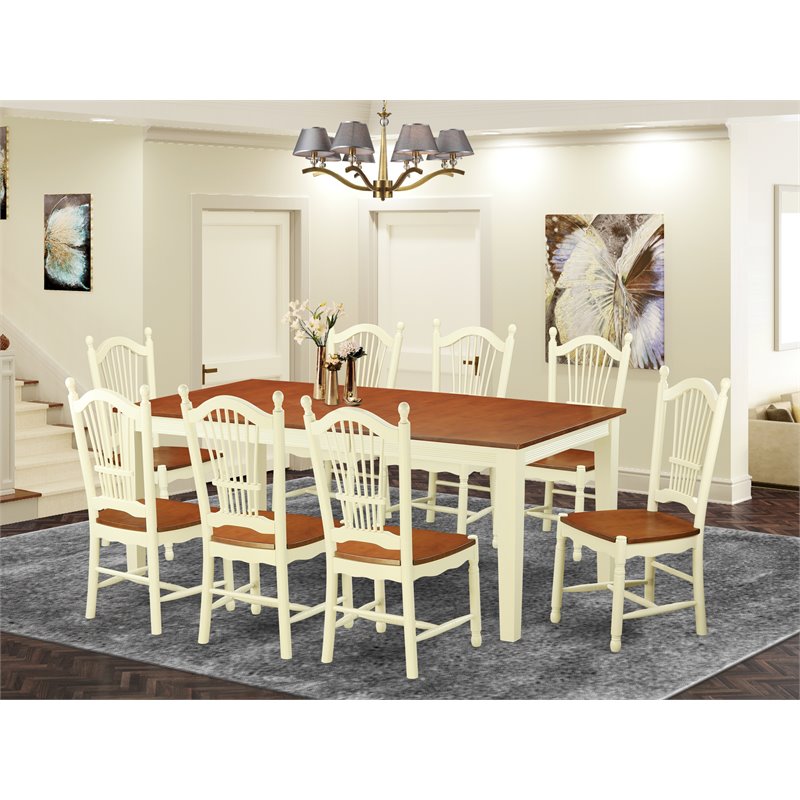 East West Furniture Quincy 9-piece Wood Dining Table and Chairs in Cherry