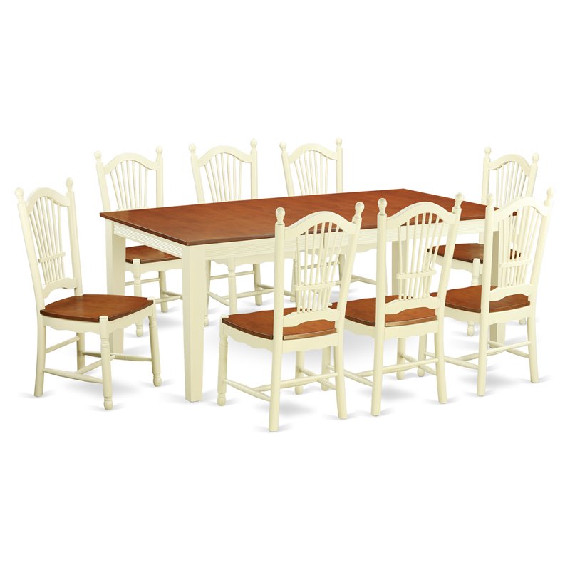 East West Furniture Quincy 9-piece Wood Dining Table and Chairs in Cherry