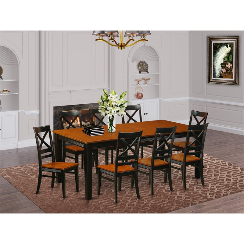 East West Furniture Quincy 9-piece Wood Dining Room Table Set in Black/Cherry
