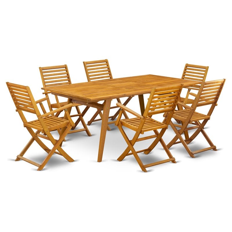 East West Furniture Denison 7-piece Wood Patio Set in Natural Oil
