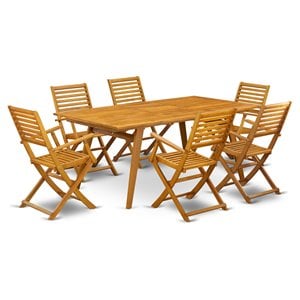 East West Furniture Denison 7-piece Wood Patio Set in Natural Oil