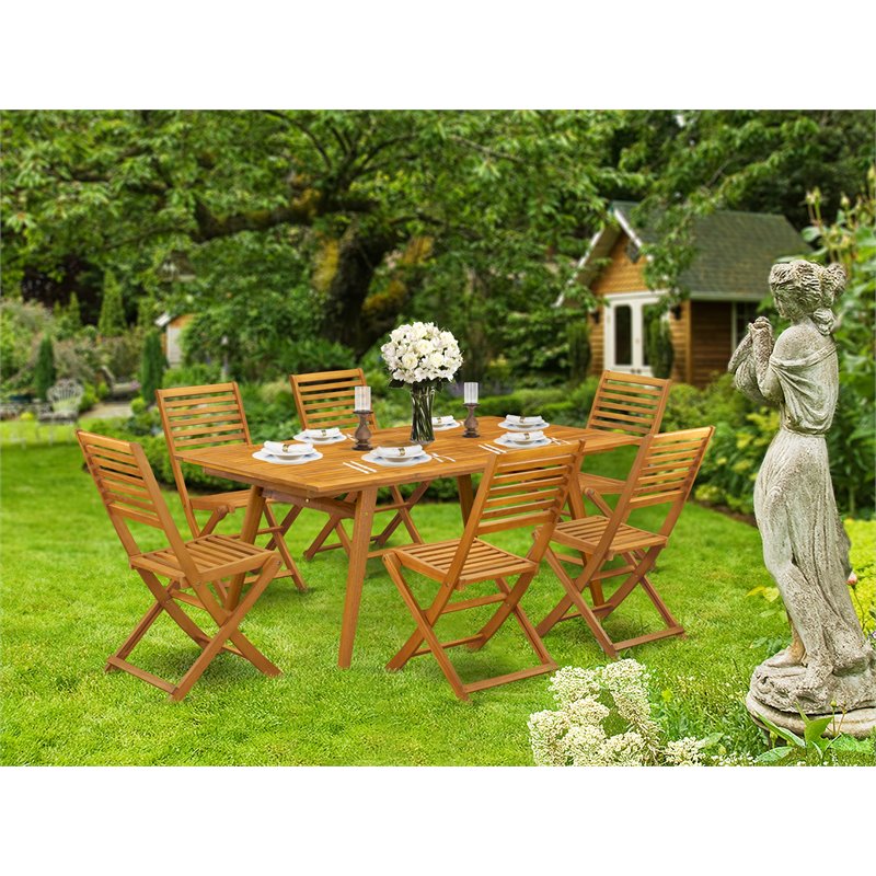 East West Furniture Denison 7-piece Wood Outdoor Set in Natural Oil