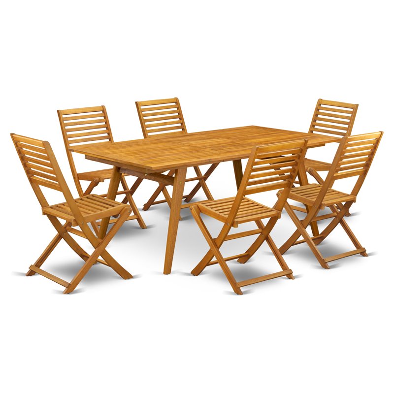 East West Furniture Denison 7-piece Wood Outdoor Set in Natural Oil