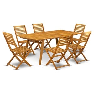East West Furniture Denison 7-piece Wood Outdoor Set in Natural Oil