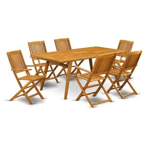 East West Furniture Denison 7-piece Wood Outside Patio Dining Set in Natural Oil
