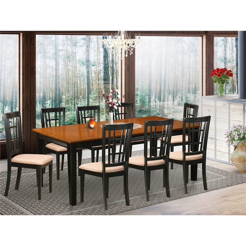 East West Furniture Quincy 9-piece Dining Set with Fabric Seat in Black/Cherry