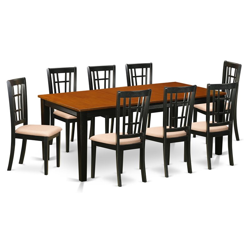 East West Furniture Quincy 9-piece Dining Set with Fabric Seat in Black/Cherry