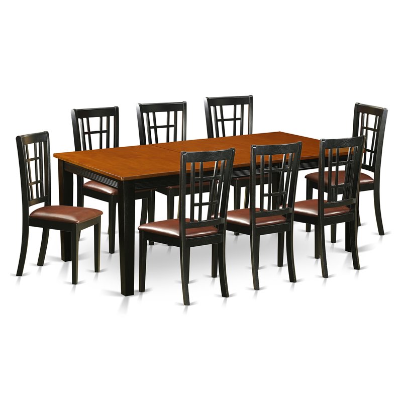 East West Furniture Quincy 9-piece Wood Table and Dining Chair Set in Black